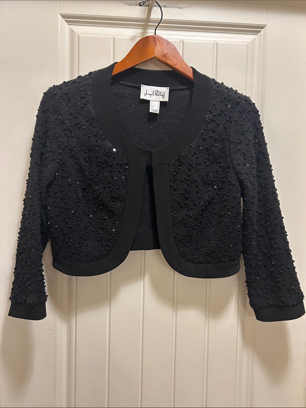 Joseph Ribkoff Black Cropped Sequin-Textured Bolero